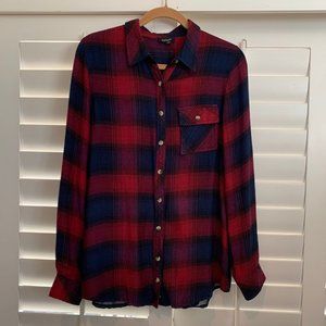 Soft and Comfy Tolani Red Plaid Flannel with Embroidered Velvet Back-XL